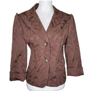 Worthington Brown Peaked Lapel Cropped Puffed Shoulder 3/4 Sleeve Blazer 16